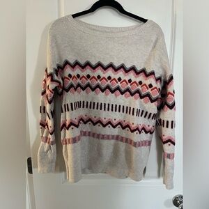 LOFT Women's Geometric Sweater - Pink, Cream, and Red